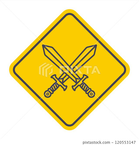 icon crossed swords on yellow background. 120553147