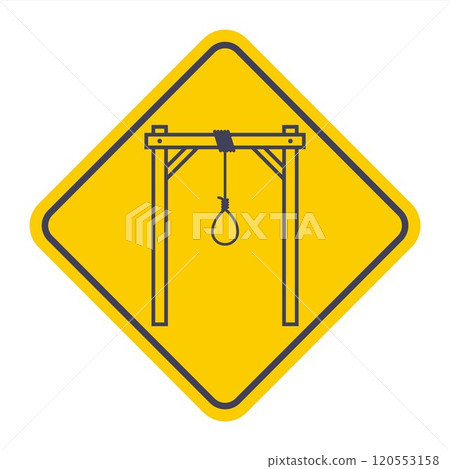 black gallows icon on yellow background. black gallows icon on yellow background. 120553158