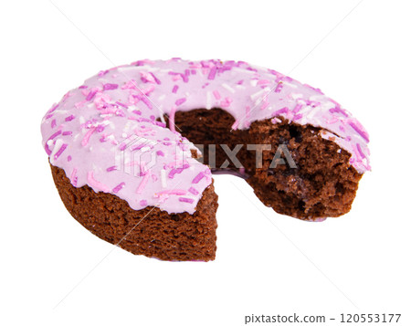 Purple eaten glazed donuts isolated on the white background Purple eaten glazed donuts isolated on the white background 120553177
