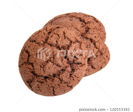 Tasty american chocolate cookies isolated on the white background Tasty american chocolate cookies isolated on the white background 120553381