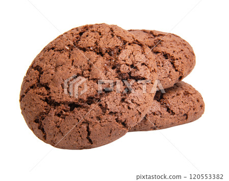 Tasty american chocolate cookies isolated on the white background Tasty american chocolate cookies isolated on the white background 120553382