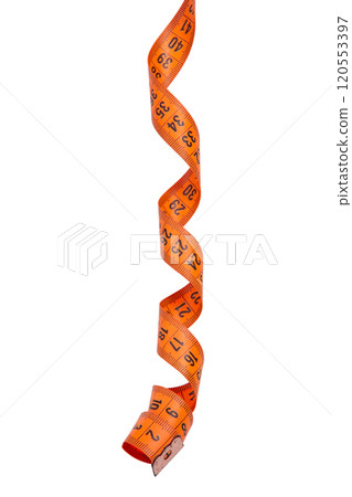 Spiral orange tape measure isolated on the white background 120553397