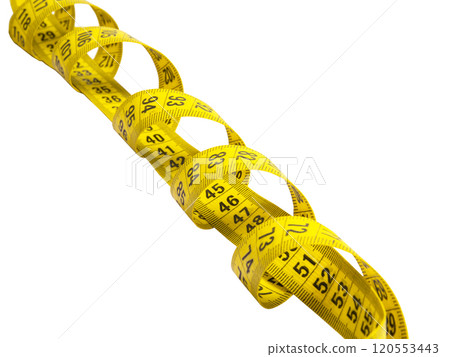 Yellow tape measure isolated on the white background Yellow tape measure isolated on the white background 120553443