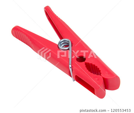 Red clothes pin plastic isolated on the white background 120553453