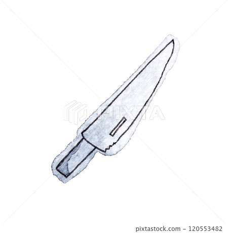 Watercolor illustration of a kitchen knife with wooden handle - modern Watercolor illustration of a kitchen knife with wooden handle - modern 120553482