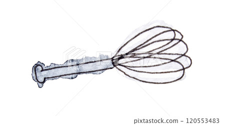 Hand-drawn watercolor whisk illustration on white background for kitchen Hand-drawn watercolor whisk illustration on white background for kitchen 120553483