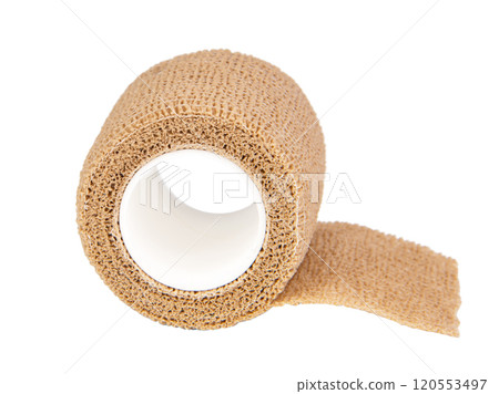 Brown medical bandage elastic isolated on the white background Brown medical bandage elastic isolated on the white background 120553497