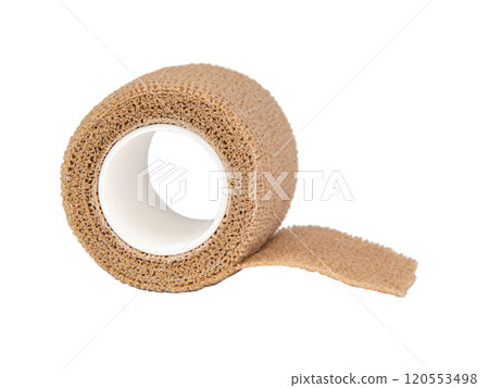 Brown medical bandage elastic isolated on the white background 120553498