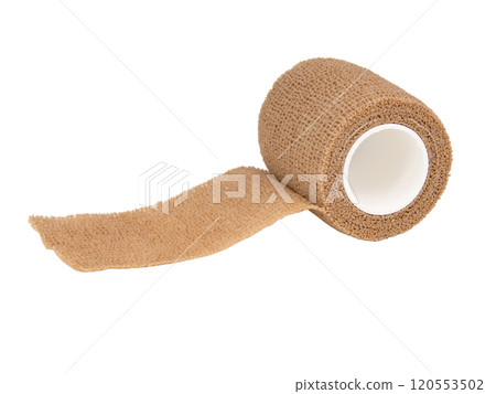 Brown medical bandage elastic isolated on the white background 120553502