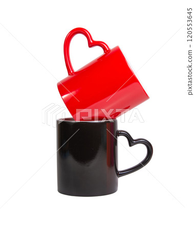 Red and black heart cup ceramic isolated on the white background Red and black heart cup ceramic isolated on the white background 120553645