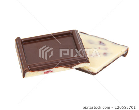 Dark and white chocolate bar isolated on the white background 120553701