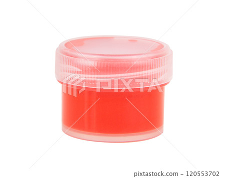 Red can of gouache paint isolated on the white background Red can of gouache paint isolated on the white background 120553702