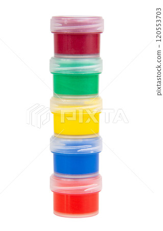 Different color cans of gouache paint isolated on the white background Different color cans of gouache paint isolated on the white background 120553703