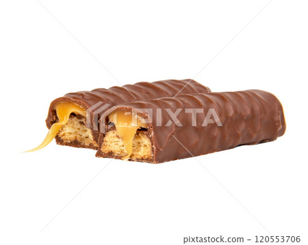 Tasty chocolate bar stick caramel isolated on the white background 120553706