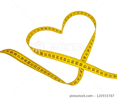 Yellow heart tape measure isolated on the white background Yellow heart tape measure isolated on the white background 120553787