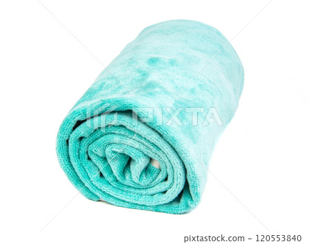 Green microfiber fabric material towel isolated on the white background 120553840