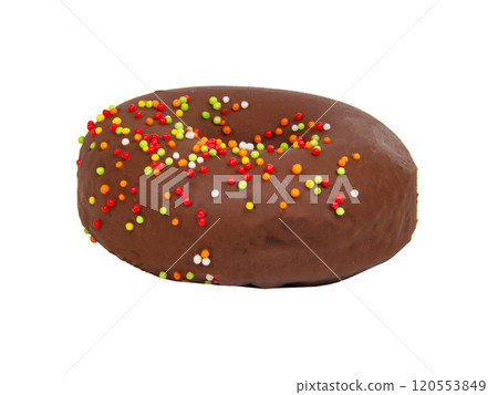 Chocolate glazed donut eaten isolated on the white background Chocolate glazed donut eaten isolated on the white background 120553849