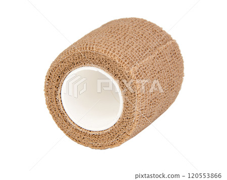 Brown medical bandage elastic isolated on the white background Brown medical bandage elastic isolated on the white background 120553866