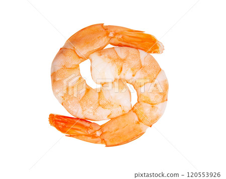 Two peeled shrimps isolated on the white background 120553926