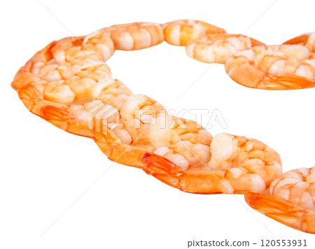 Many peeled shrimps isolated on the white background 120553931