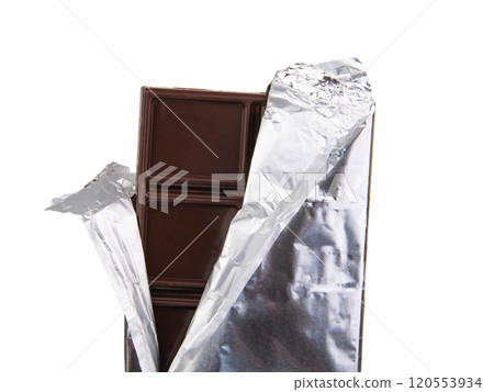 Dark chocolate in foil isolated on the white background 120553934