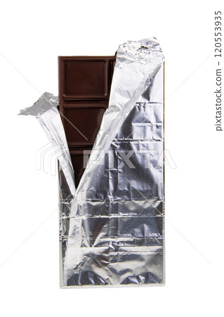 Chocolate bar in foil isolated on the white background 120553935