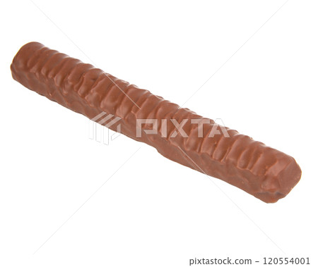 Tasty chocolate bar stick caramel isolated on the white background 120554001