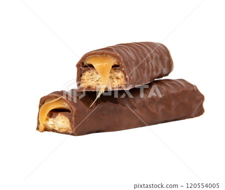Tasty chocolate bar stick caramel isolated on the white background 120554005