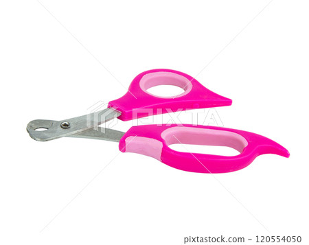 Pink nail clipper for pets grooming isolated on the white background 120554050