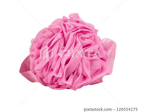 Pink puff sponge for shower bath isolated on the white background Pink puff sponge for shower bath isolated on the white background 120554175