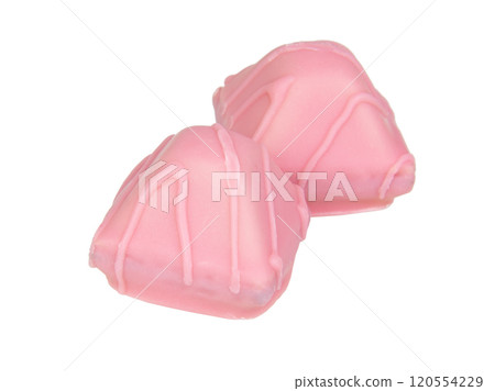 Pink chocolate waffle sweets isolated on the white background 120554229