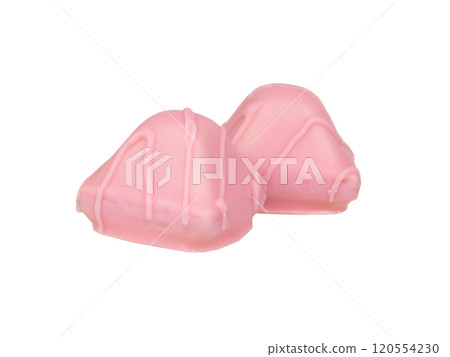 Pink chocolate waffle sweets isolated on the white background 120554230