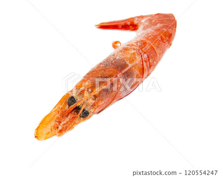 Frozen sea shrimp isolated on the white background Frozen sea shrimp isolated on the white background 120554247