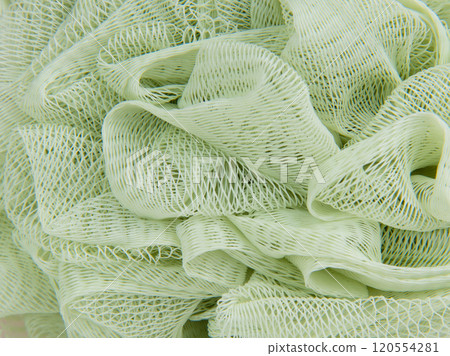 Green puff sponge for shower bath care texture 120554281