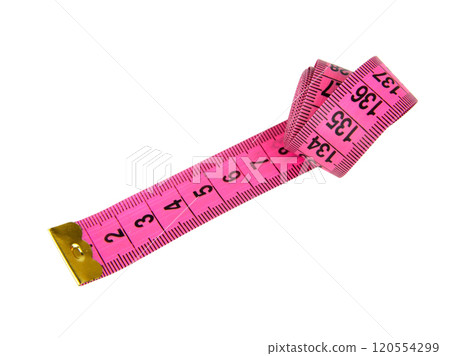 Pink tape measure roll isolated on the white background Pink tape measure roll isolated on the white background 120554299