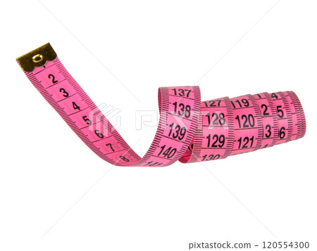 Pink tape measure roll isolated on the white background Pink tape measure roll isolated on the white background 120554300