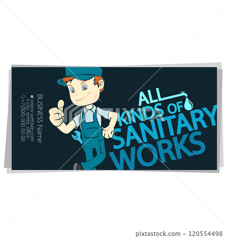 Plumber in uniform and water pipes business card Plumber in uniform and water pipes business card 120554498