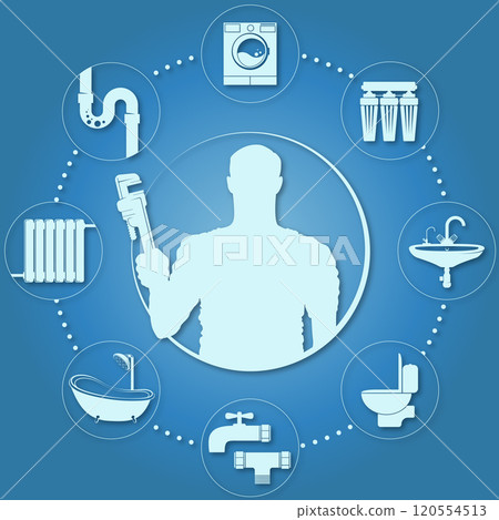 Plumber with wrench in hand design 120554513