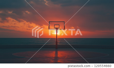 basketball hoop against the sunset. 120554660