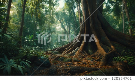 Ancient trees with massive roots 120554701