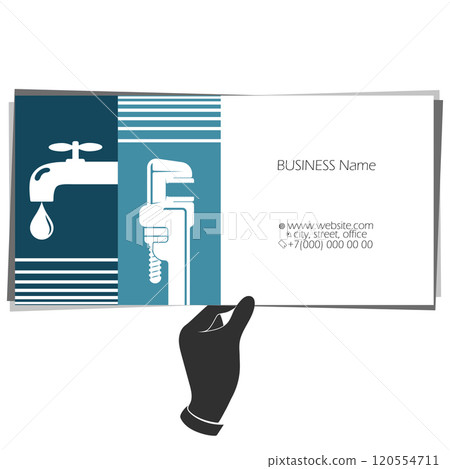 Plumbing tool on the business card of a plumber Plumbing tool on the business card of a plumber 120554711