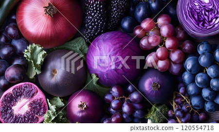 Assortment of different purple fruit and vegetable Assortment of different purple fruit and vegetable 120554718