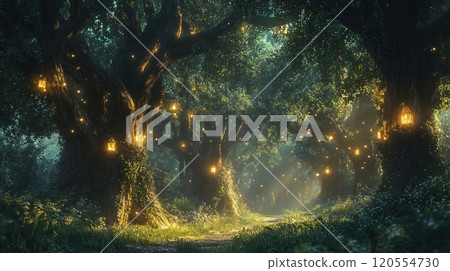 A beautiful fairytale enchanted forest with big trees A beautiful fairytale enchanted forest with big trees 120554730
