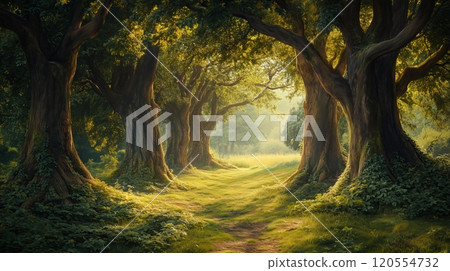 A beautiful fairytale enchanted forest with big trees 120554732