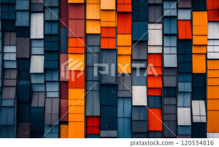 A vibrant mosaic pattern of colorful rectangular blocks, emphasizing creativity and geometric harmony 120554816