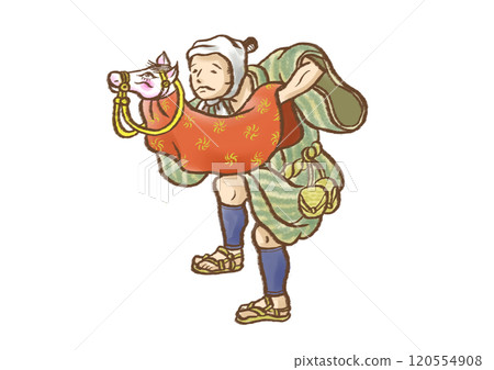 一名男子與馬娃娃一起跳舞，這是江戶時代的日本傳統表演藝術。 120554908