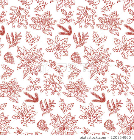 Seamless Christmas pattern with winter florals 120554960