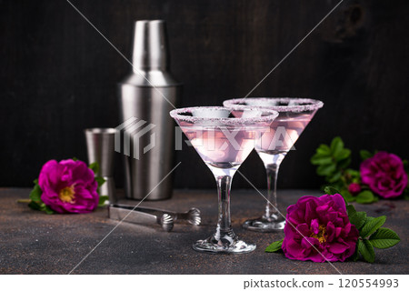 Pink martini cocktail with rose syrup 120554993