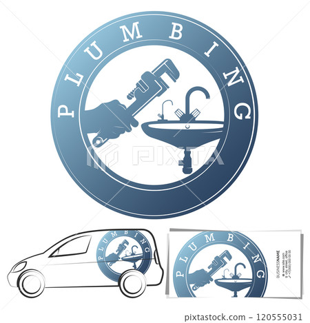Repair and service plumbing sink with faucet symbol 120555031
