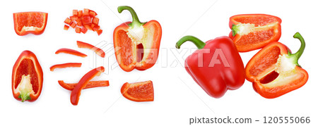 red sweet bell pepper isolated on white background. Top view. Flat lay 120555066